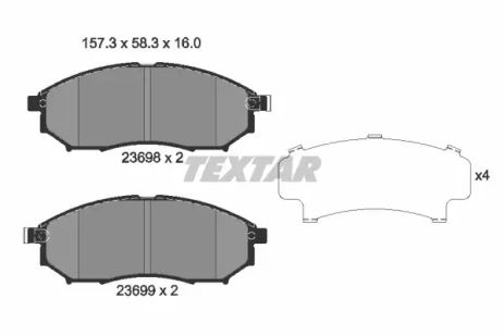 Комплект гальмівних колодок MITSUBISHI PROUDIA/DIGNITY, SAMSUNG QM5, RENAULT KOLEOS, TEXTAR (2369801)