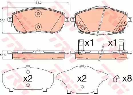 Комплект гальмівних колодок TOYOTA COROLLA, TOYOTA AURIS, TRW (GDB3598)
