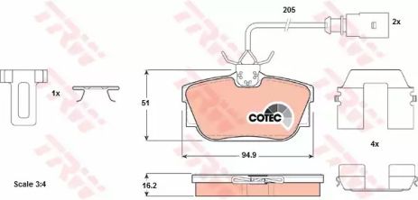 Комплект гальмівних колодок SEAT ALHAMBRA, FORD GALAXY, VW SHARAN, TRW (GDB1326)