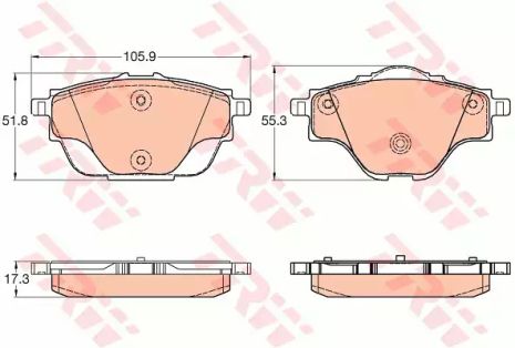 Комплект гальмівних колодок OPEL GRANDLAND, GEELY BORUI, PEUGEOT 408, TRW (GDB2034)