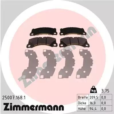 Комплект гальмівних колодок PORSCHE MACAN, PORSCHE PANAMERA, ZIMMERMANN (250071681)