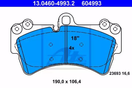 Комплект гальмівних колодок AUDI Q7, VW TOUAREG, PORSCHE CAYENNE, ATE (13046049932)