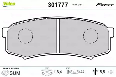 Комплект гальмівних колодок LEXUS LX, MITSUBISHI PAJERO, TOYOTA FJ, VALEO (301777)