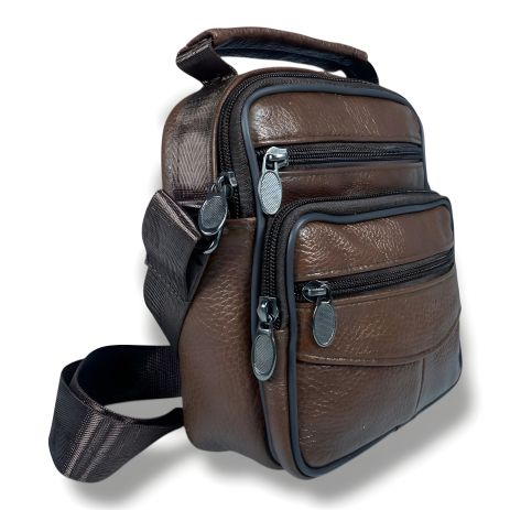 Повседневная мужская кожаная сумка через плечо коричневого цвета