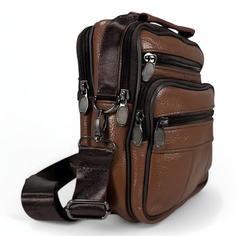 Коричневая кожаная сумка через плечо (вертикальная) со съемным ремнем