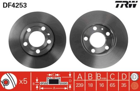 Диск гальмівний VW FOX, SKODA FABIA, VW POLO, TRW (DF4253)