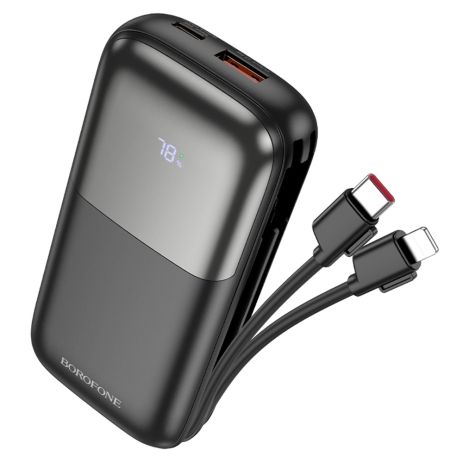 Повербанк Borofone BJ62 10000mAh 22.5W+PD20W + кабелі 2в1 Type-C/ Lightning чорний