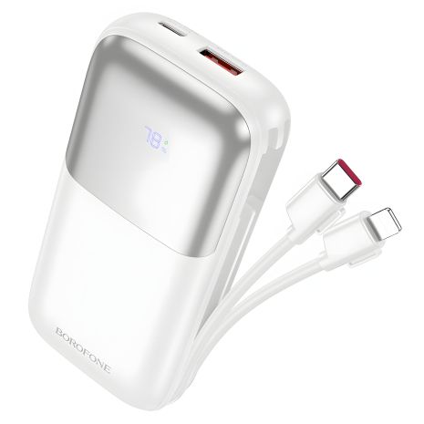Повербанк Borofone BJ62 10000mAh 22.5W+PD20W + кабеля 2в1 Type-C/ Lightning белый Повербанк Borofone BJ62 10000mAh 22.5W+PD20W + кабеля 2в1 Type-C/ Lightning белый