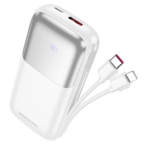 Повербанк Borofone BJ62 10000mAh 22.5W+PD20W + кабелі 2в1 Type-C/ Lightning білий