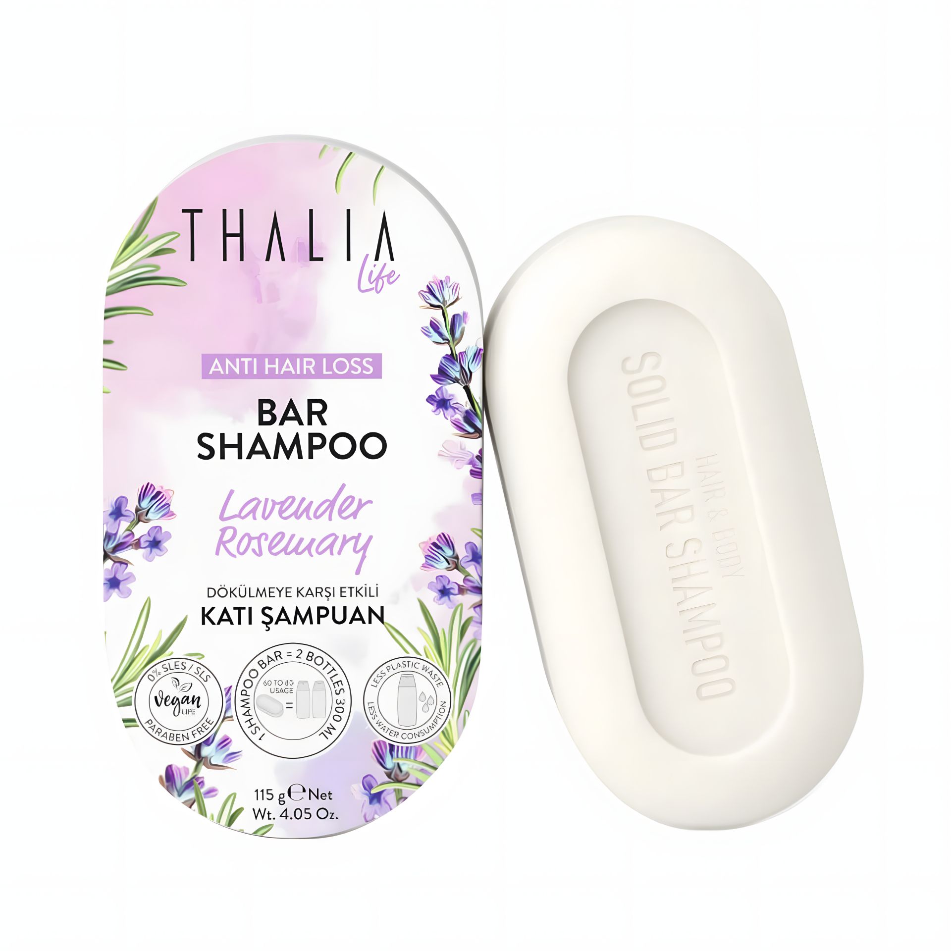 Твердий шампунь проти випадіння волосся з розмарином та лавандою Thalia, 115 г Твердий шампунь проти випадіння волосся з розмарином та лавандою Thalia, 115 г