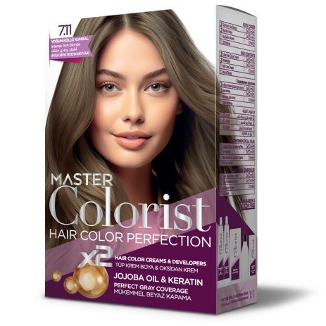 Краска для волос Master Colorist 7.11 Интенсивный пепельно-русый, 2x50 мл+2x50 мл+10 мл