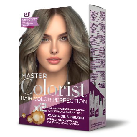 Краска для волос Master Colorist 8.11 "Интенсивный пепельный светло-русый", 2x50 мл+2x50 мл+1