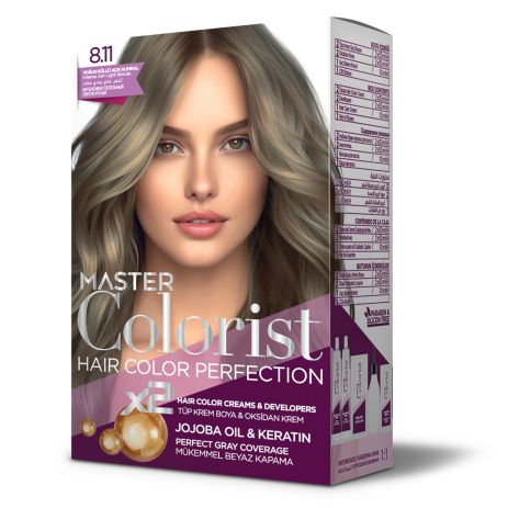 Краска для волос Master Colorist 8.11 Интенсивный пепельный светло-русый, 2x50 мл+2x50 мл+1