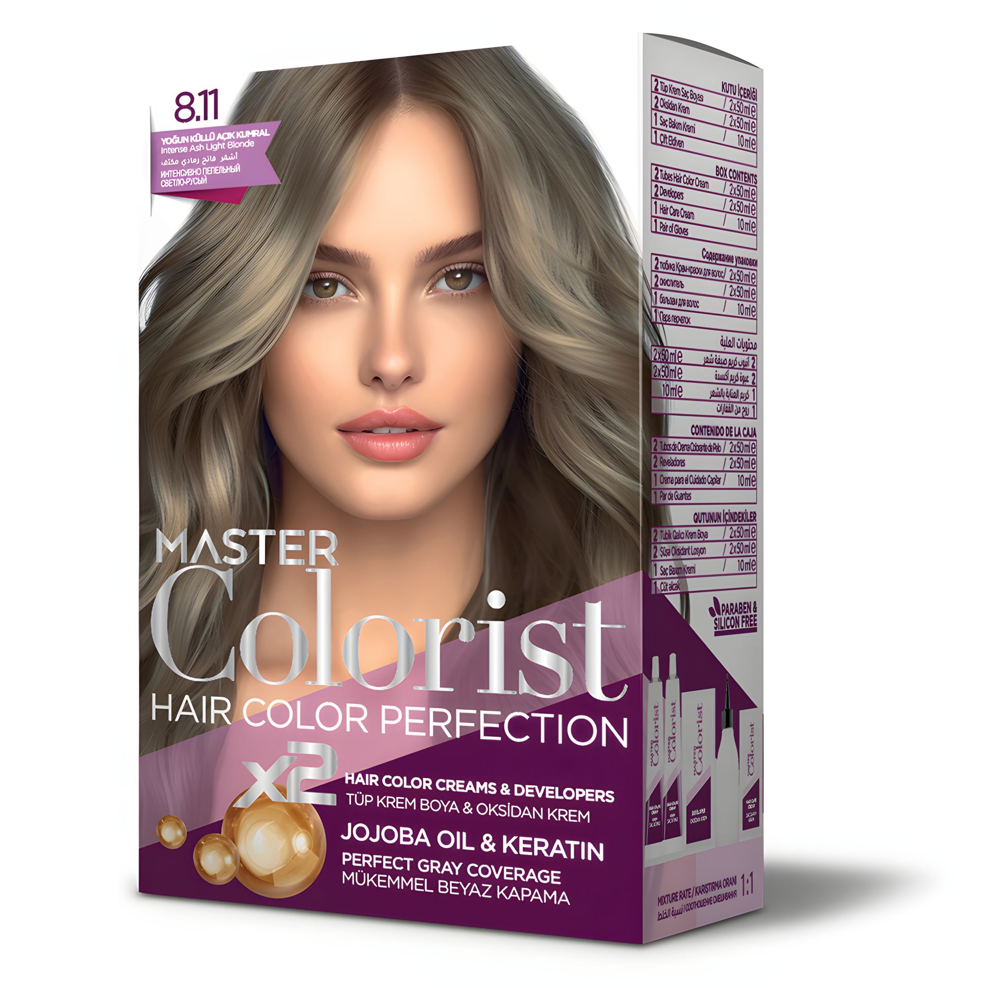 Краска для волос Master Colorist 8.11 "Интенсивный пепельный светло-русый", 2x50 мл+2x50 мл+1 Краска для волос Master Colorist 8.11 "Интенсивный пепельный светло-русый", 2x50 мл+2x50 мл+1
