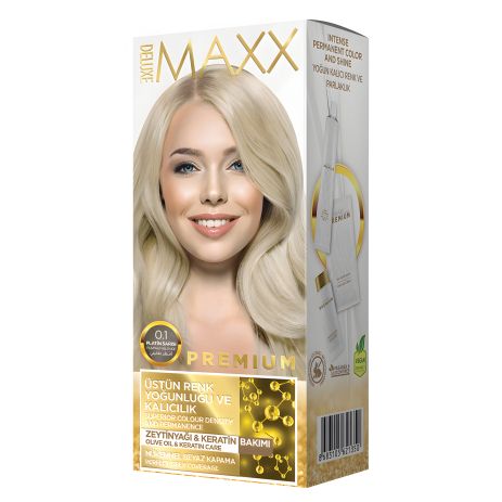 Фарба для волосся Maxx Deluxe 0.1 Платиновий блонд, 50 мл+50 мл+10 мл Фарба для волосся Maxx Deluxe 0.1 Платиновий блонд, 50 мл+50 мл+10 мл