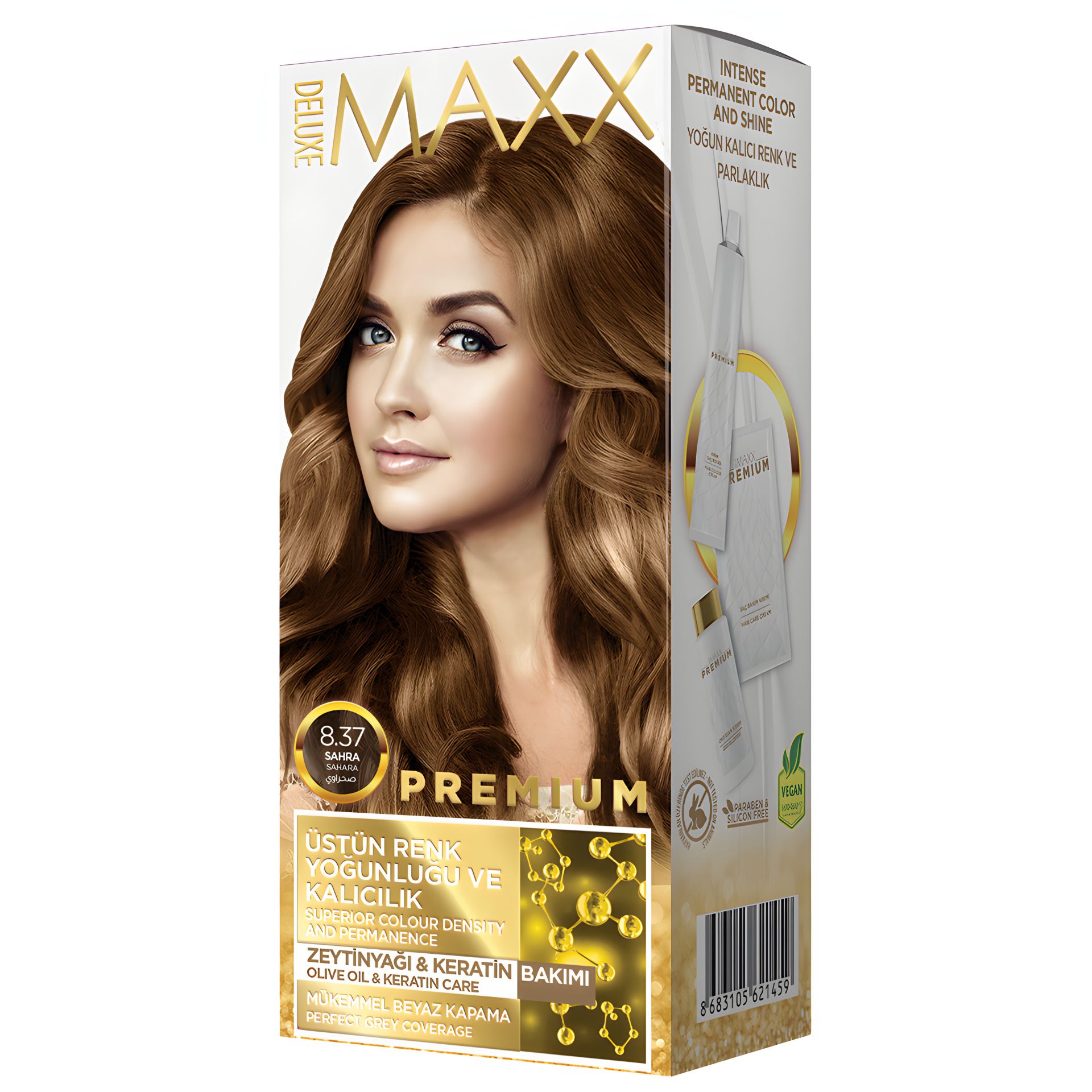 Фарба для волосся Maxx Deluxe 8.37 Пісочний, 50 мл+50 мл+10 мл Фарба для волосся Maxx Deluxe 8.37 Пісочний, 50 мл+50 мл+10 мл