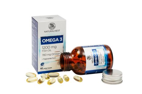 Диетическая добавка Omega 3 с рыбьим жиром NATURALNEST, 60 желатиновых капсул