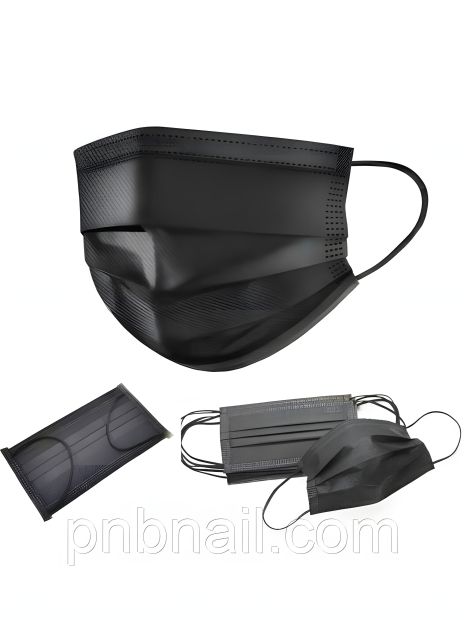 Чёрная одноразовая защитная маска 3-х шаровая / 50 шт.уп Чёрная одноразовая защитная маска 3-х шаровая / 50 шт.уп