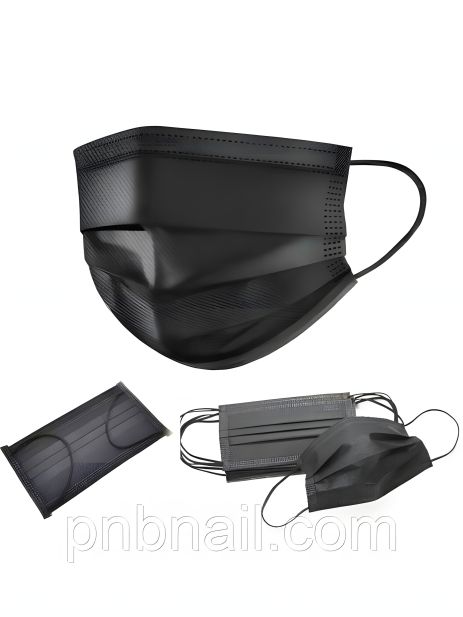 Одноразова захисна маска 3-х шарова чорна, 50 шт. в упаковці