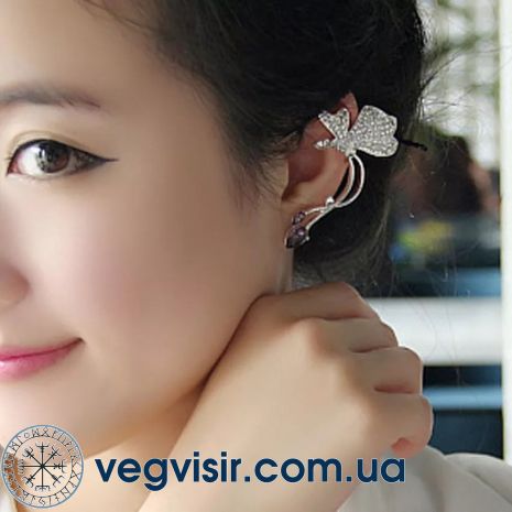 Элегантный кафф клипс на ухо без прокола Бабочка кристаллы серьга Earcuff Клип каф