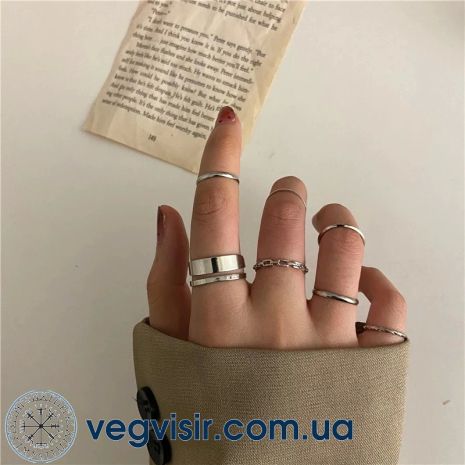 Набір жіночих геометричних кілець 7 шт. комплект на фаланги кісточки в сріблі