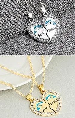 Парные подвески BEST FRIENDS с дельфинами лучшие друзья кулоны две половинки сердца со стразами