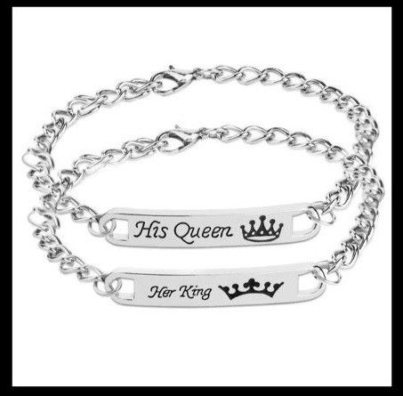 Парные браслеты His Queen Her King для двоих влюбленных из стали