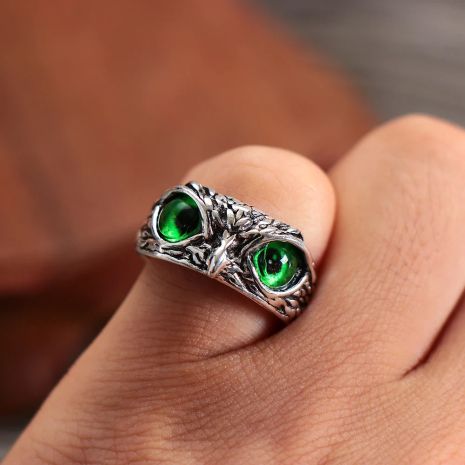Кільце-перстень OWL "Сова" з декором очей зеленого та синього кольору