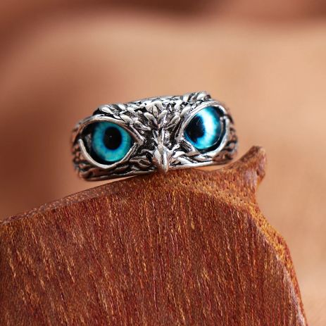 Кільце-перстень OWL "Сова" з декором очей зеленого та синього кольору