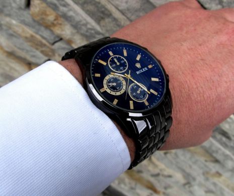 Мегакрутые мужские кварцевые часы Rolex в черном цвете