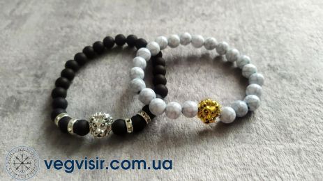 Парные браслеты для двоих влюбленных LION из шунгита агатавулканического камня со Львом