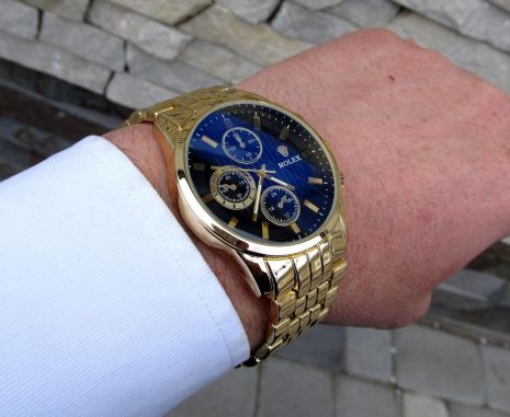Чоловічий кварцовий годинник Megacked Men's Quartz Watches Rolex Gold Color найкращий подарунок