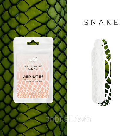 Силиконовые формы для верхних слоев декоративного нейл-арта модели "Дикая природа", PNB, принт "Змеиный", 12 шт