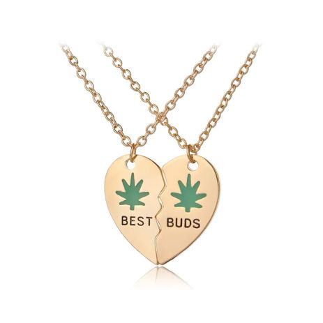 Парные подвески лучшие друзья Best Buds с коноплей кулоны две половинки сердца BEST FRIENDS