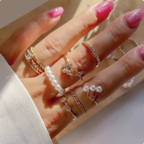 Набор женских кольцо с геометрическим узором с жемчугом 9шт цепь комплект кольца кольца золотой цвет