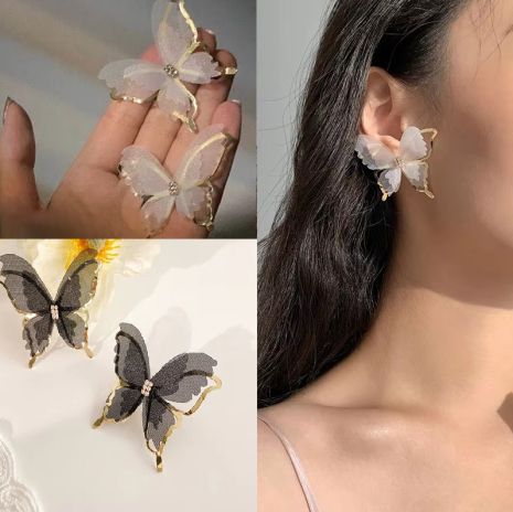 Серьги с бабочками черно-белые полые сетчатые Butterfly