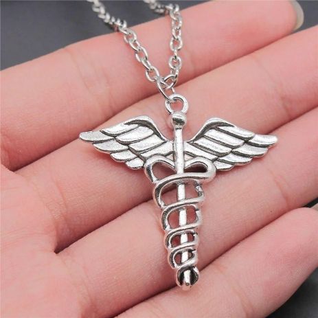 Кулон підвіска кадуцей з крилом і зміями Caduceus змія у вигляді змії значок лікарів Всесвітньої організації охорони здоров'я