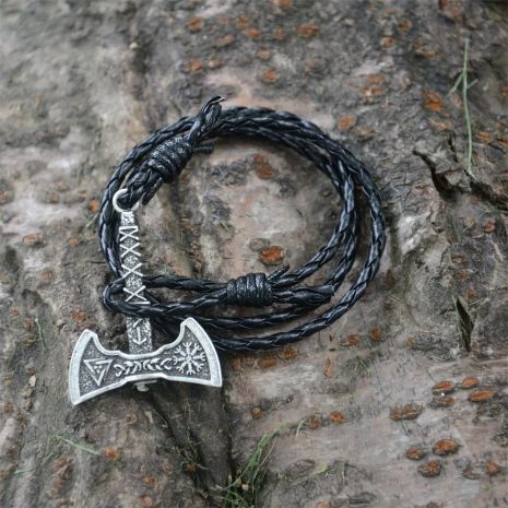 Шикарний шкіряний браслет Сокира вікінгів та Agishyalm trikvetra amulet obrait Vikings Vegvisirir