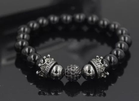 Браслет Crown с короной из шунгита вулканического камня черный