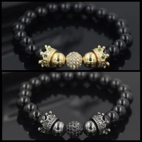 Браслет Crown з короною з шунгита вулканічного каменю чорний