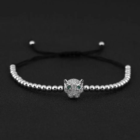 Браслет леопард з Леопардом Leopard стальний сріблястий на завязці
