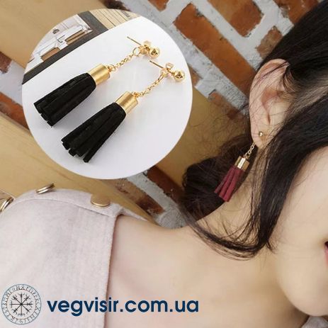 Элегантные серьги сережки кисть черные и красные кисточки длинные висячие вечернее Кисти