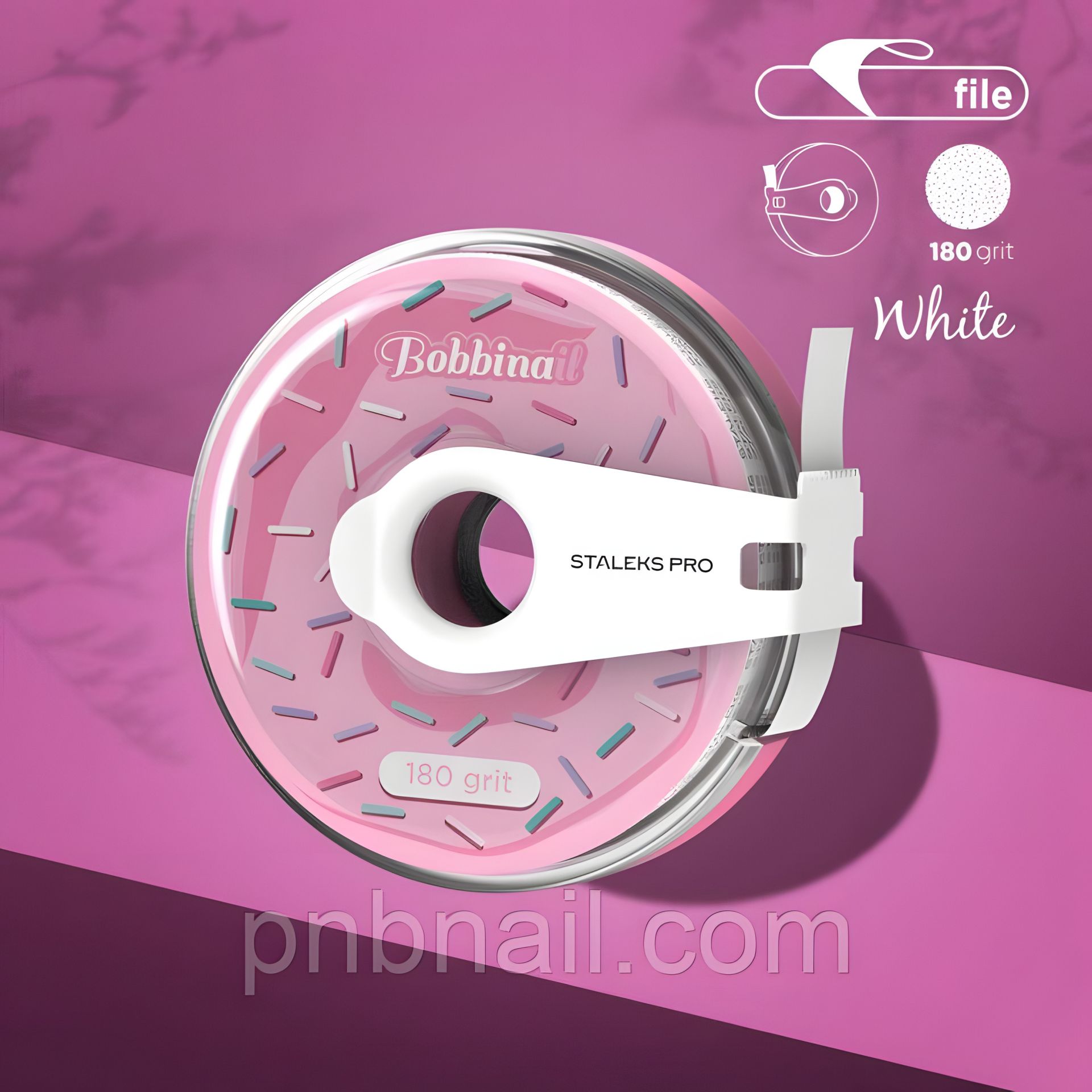 Змінний файл-стрічка у пластиковій котушці Bobbinail Staleks Pro/ 100, 180, 240 грит 180 Змінний файл-стрічка у пластиковій котушці Bobbinail Staleks Pro/ 100, 180, 240 грит 180