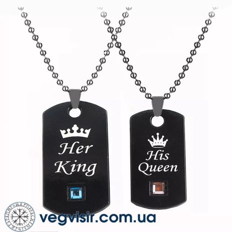 Парные подвески для двоих влюбленных her king his queen корона форма жетона две половинки кулоны