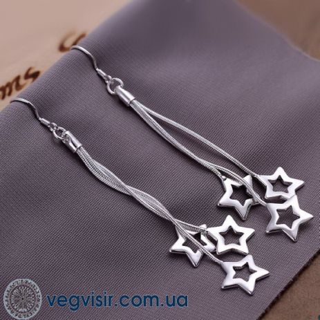 Модні висячі сережки зірочки Star зірка висячі палички стерл. срібло 925 сережки вечірні довгі