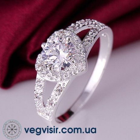 Шикарне жіноче кільце у формі серця з кристалами цирконій каблучка перстень стерл. срібло 925 проби