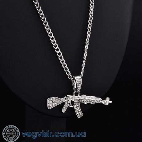 Шикарна модна підвіска автомат АК-47 UZI Supreme сріблястий колір кулон з кристалами стрази