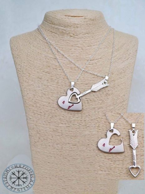 Парні кулони для двох закоханих серце та стріла I love you