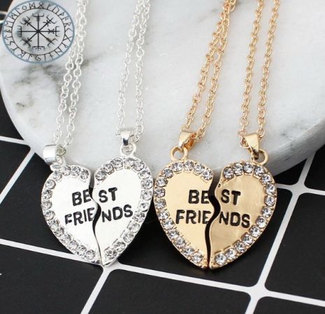 Парные подвески BEST FRIENDS лучшие друзья кулоны две половинки сердца со стразами