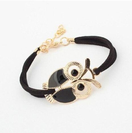 Женский браслет с совой сова OWL со стразами черный белый